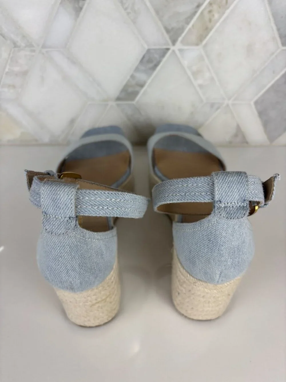 Veronica Beard Light Blue Espadrille Wedge Sandals